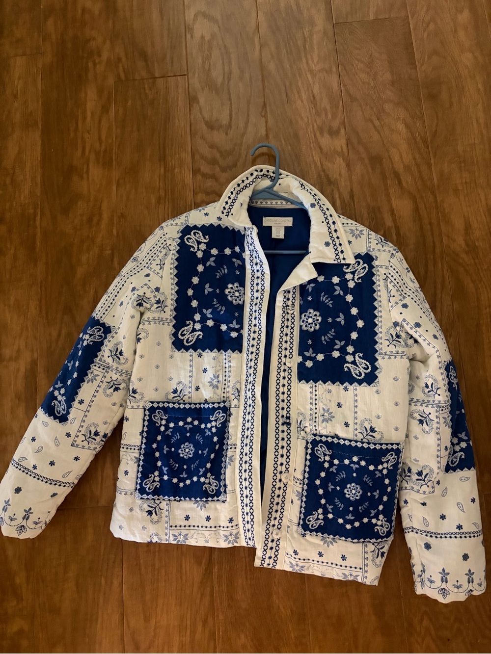 Caroline Constas Blue and White Patchwork Bandana Jacket